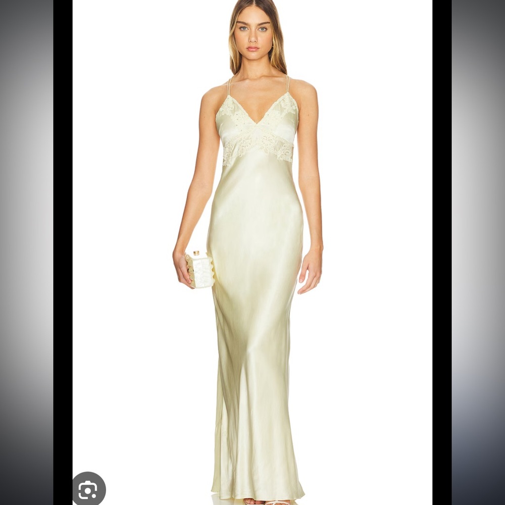 Loveshackfancy kesslyn silk lace maxi slip dress limeade